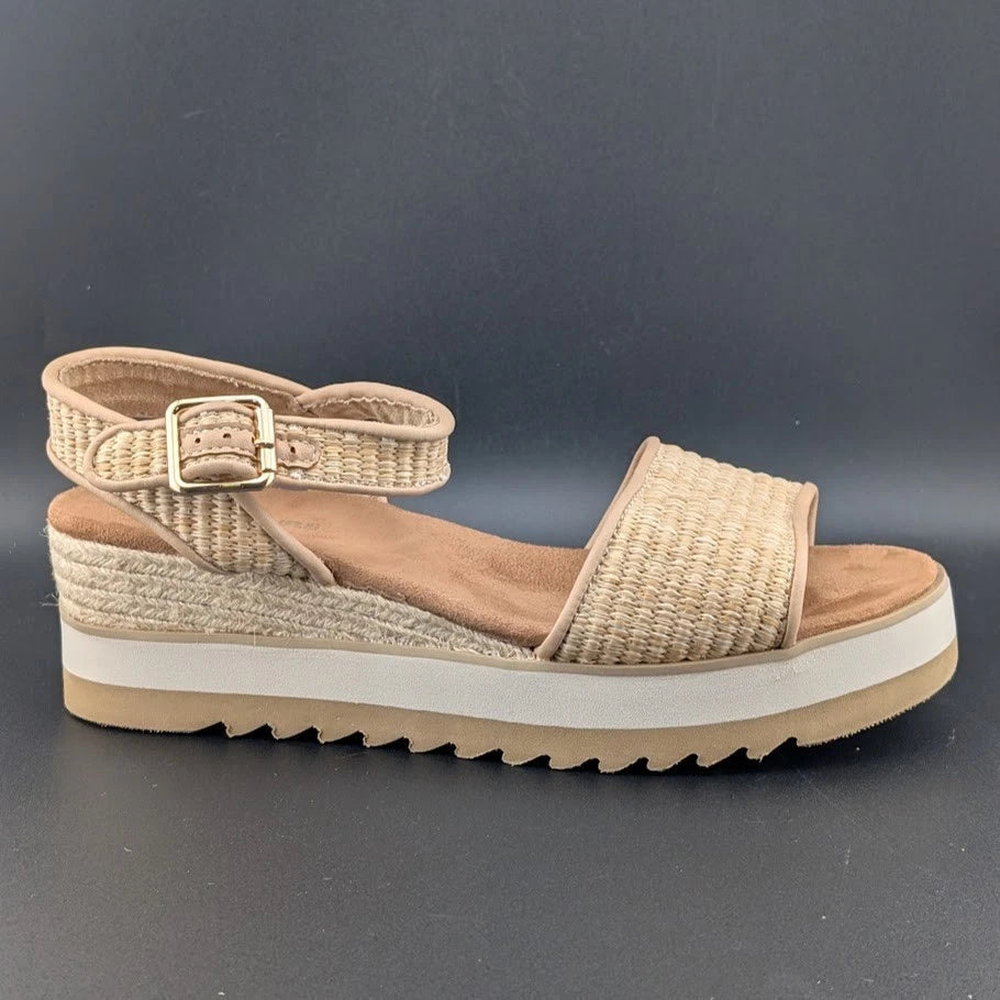 Pre-owned Women's Size 10 Dream Pairs 1-Strap Espadrille Ankle Strap Platform Sandal Wheat SoleComfort.shoes