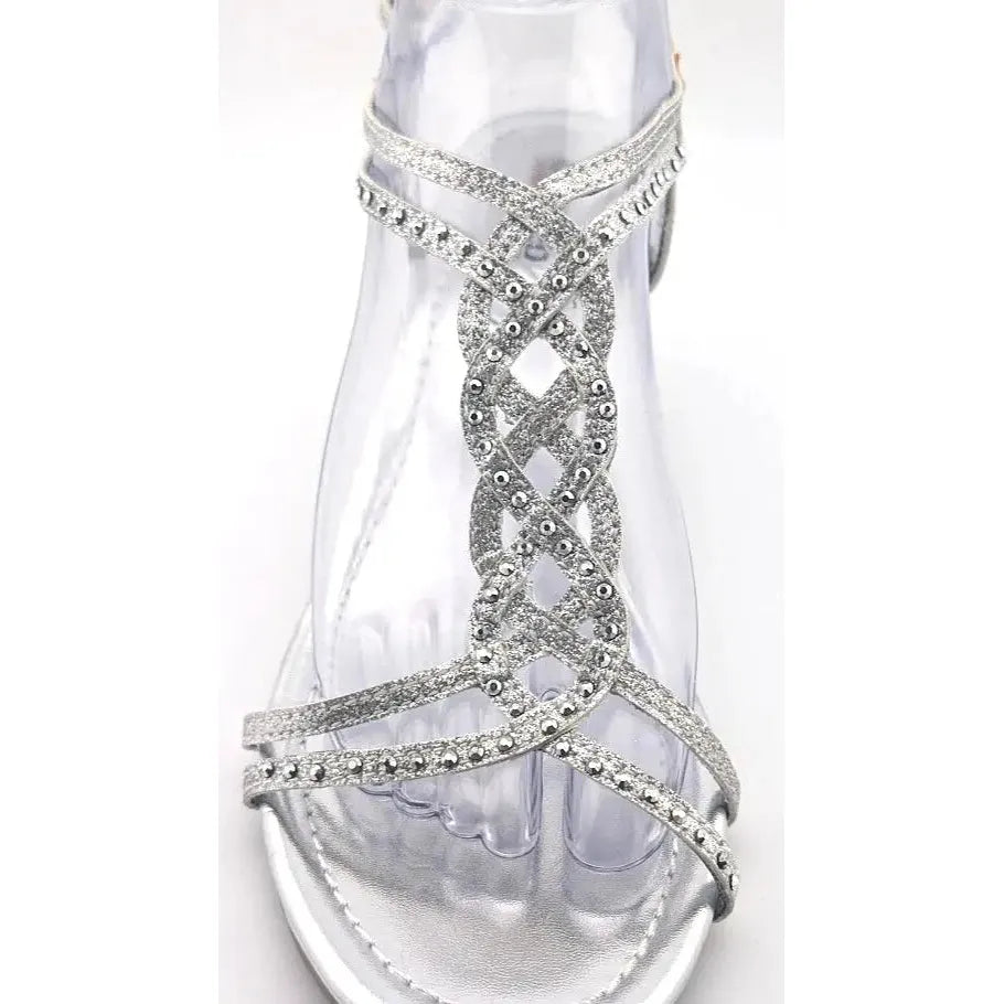 Women’s 8.5M Unlisted Silver Glitter Rhinestone Strappy Sandals With Kitten Heel Kenneth Cole Productions - SoleComfort.shoes