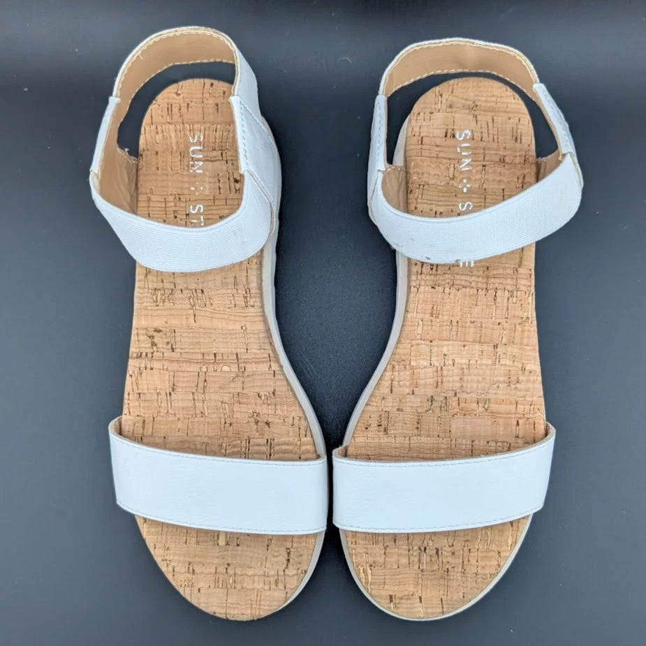 NIB Sun + Stone Women’s Red/White Cork Slip On Strappy Platform Sandal Open Toe Sun & Stone