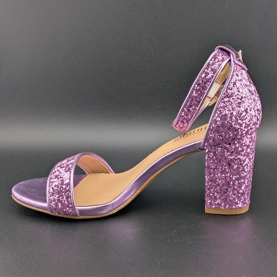 Women Sz 5.5 Wedding Party Heel Glitter Pagent Sandals Low Heel Open Toe Dress SoleComfort.shoes