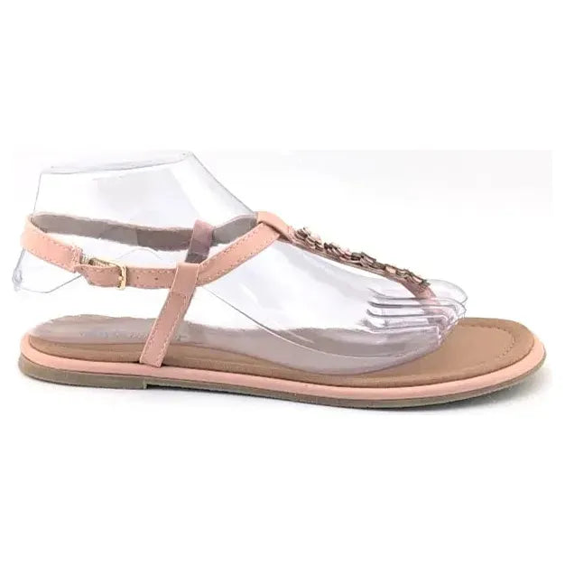Womens Petit Floral Strap Thong Sandals Size 7M Pink Faux Leather Flat Shoes - SoleComfort.shoes