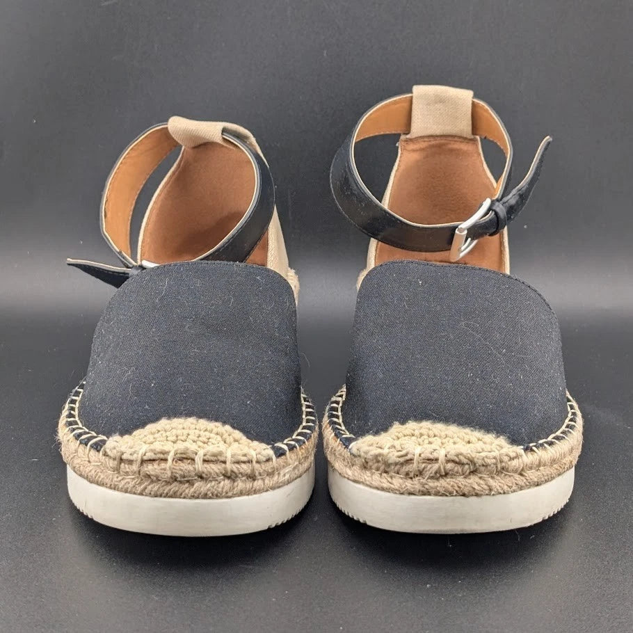 a.n.a Womens Size 9.5M Clara Wedge Sandal Espadrilles w/ Rubber Soles - Black SoleComfort.shoes