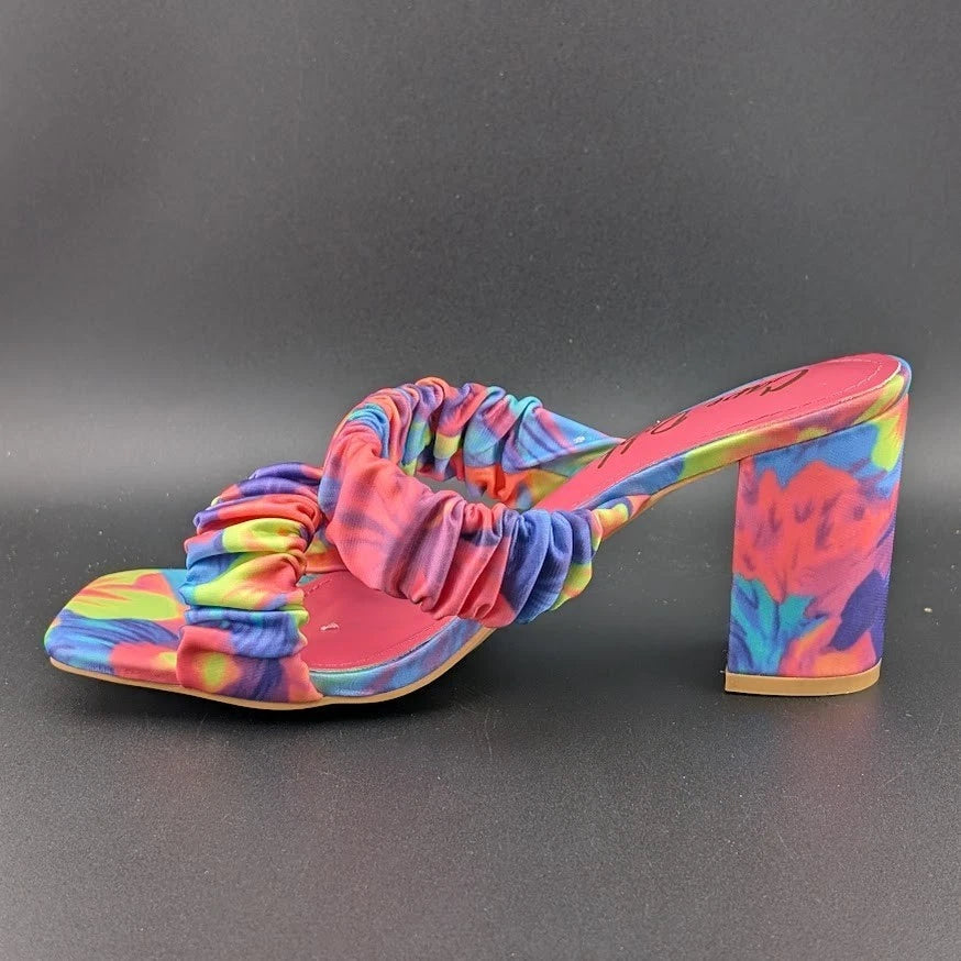 Cape Robbin SZ 9 Women's Chunky High Heel Strappy Square Open Toe Sandals-Floral SoleComfort.shoes