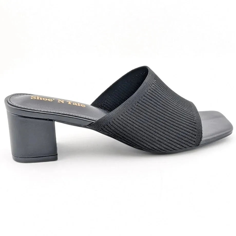 Women's Square Toe Chunky Block Heel Sandals - Open Toe Low Heel Mules Slides Shoe n Tale