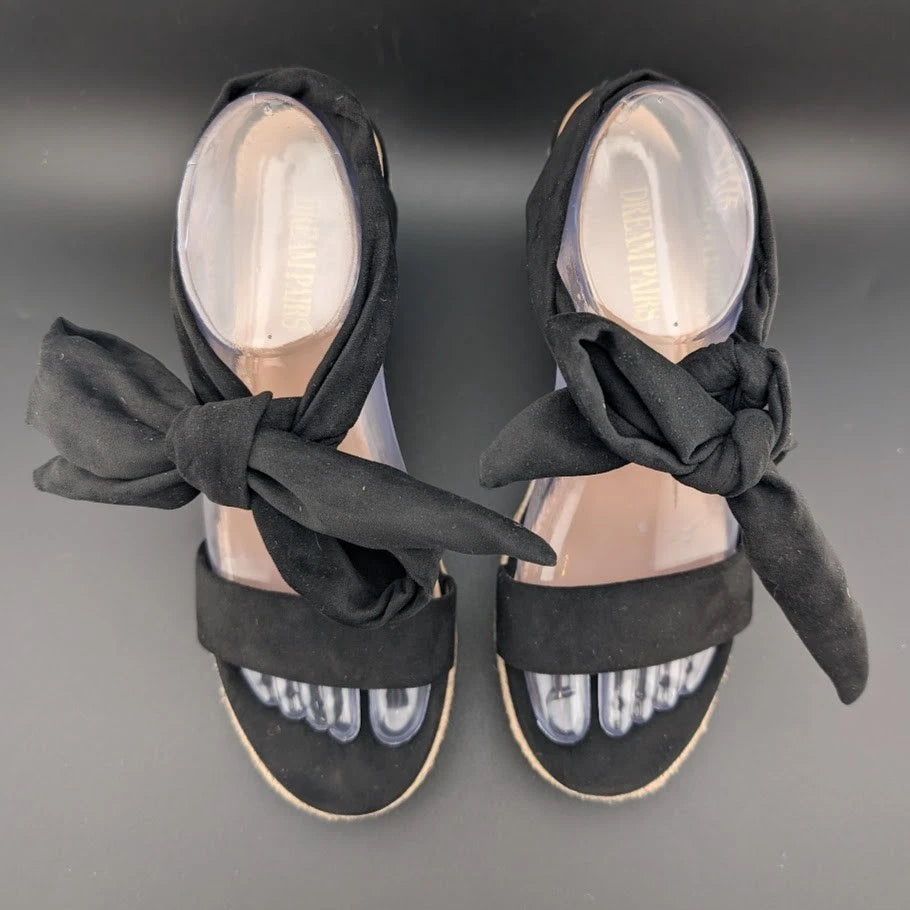 DREAM PAIRS Womens Sz 8.5 Open Toe Espadrille Wedge Tie Lace Up Ankle Platforms. SoleComfort.shoes