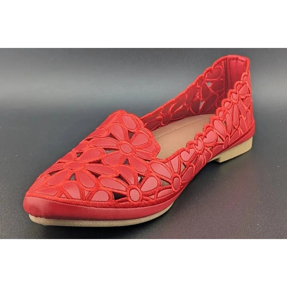 HEAWISH Women's Size 9 Slip On Floral Ballet Round Toe Dress Shoes Flats in Red SoleComfort.shoes