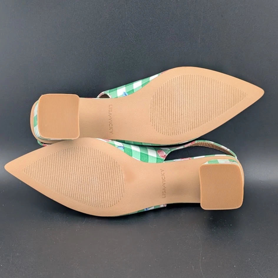 Lisa Vicky Womens 6 Zee Pointed Toe Slingback Pump Green Cherry New In Box SoleComfort.shoes