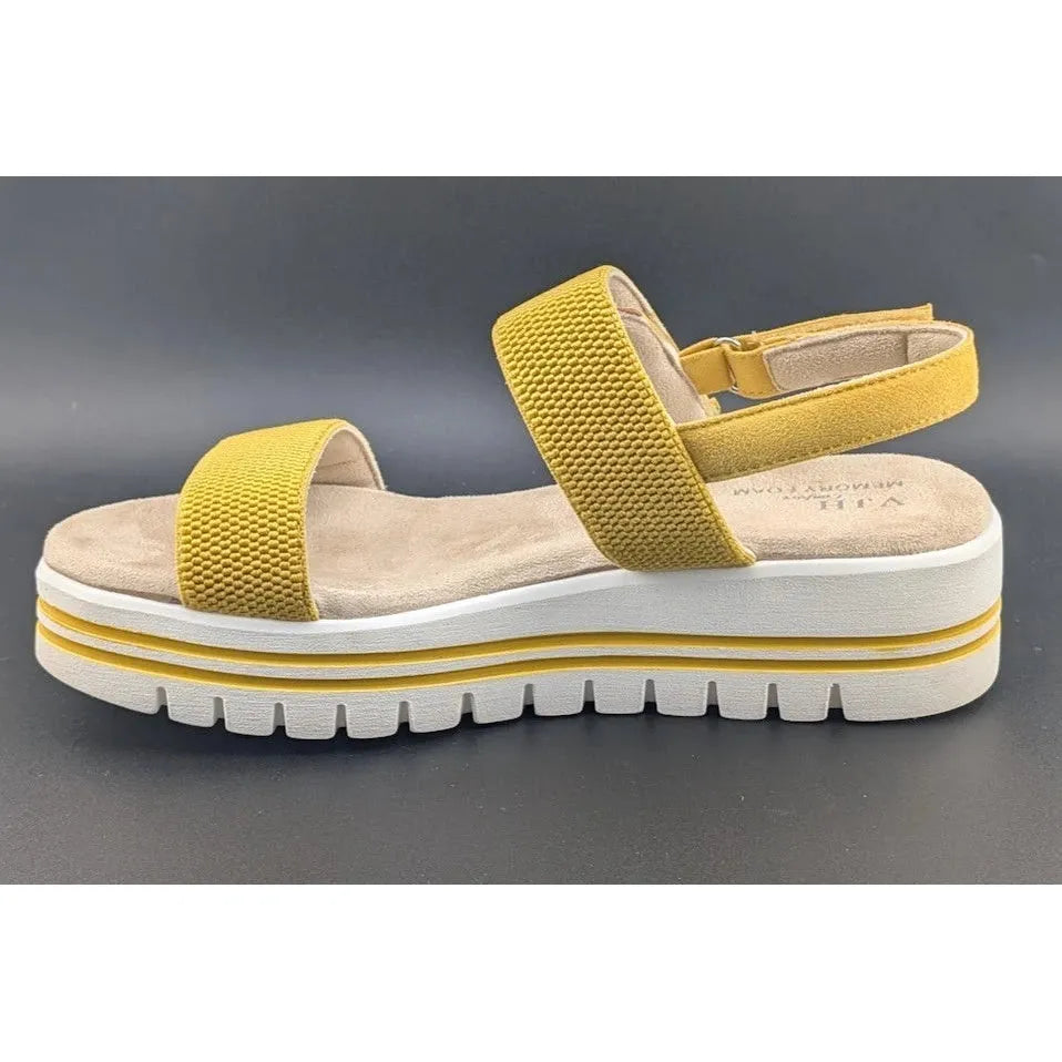 VJH Comfort Women's Size 10 Yellow Strappy Casual Platform Sandals -Memory Foam SoleComfort.shoes