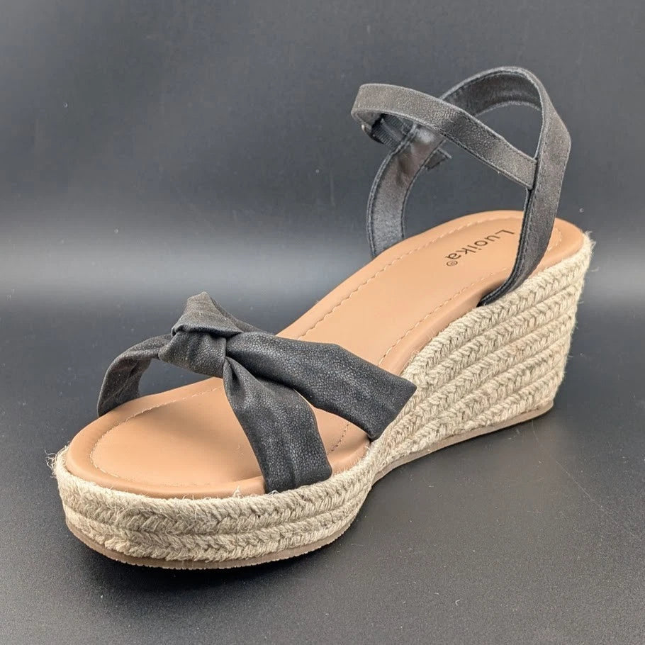 Luoika 9.5 Wide Womens Open Toe Espadrille Wedge Tie Lace Up Ankle Platforms. SoleComfort.shoes