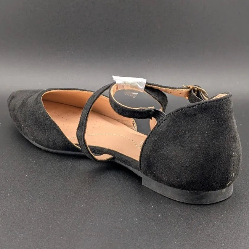 Womens Size 6.5 D'Orsay Dress Flat Ankle Strap and Low Pancake Heel Black Nubuck Trary