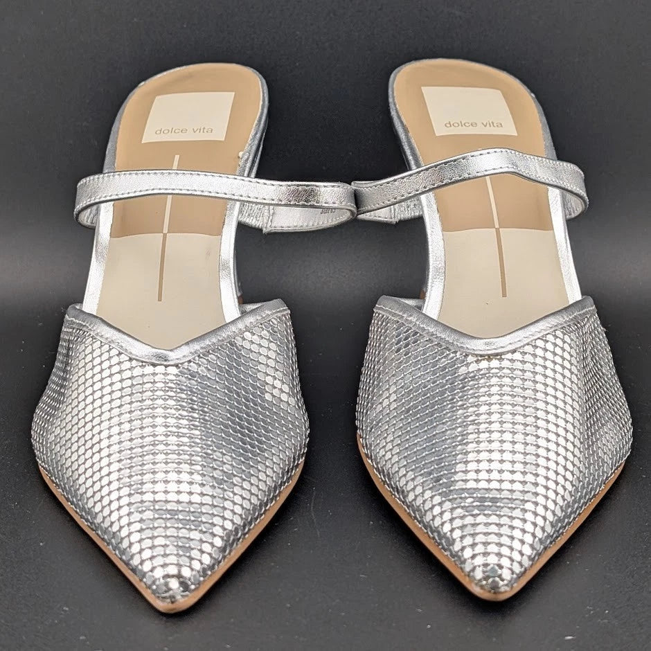 New Women's 8.5 Dolce Vita Kanika Silver Dot Leather Pointed Toe Pump NWOB SoleComfort.shoes