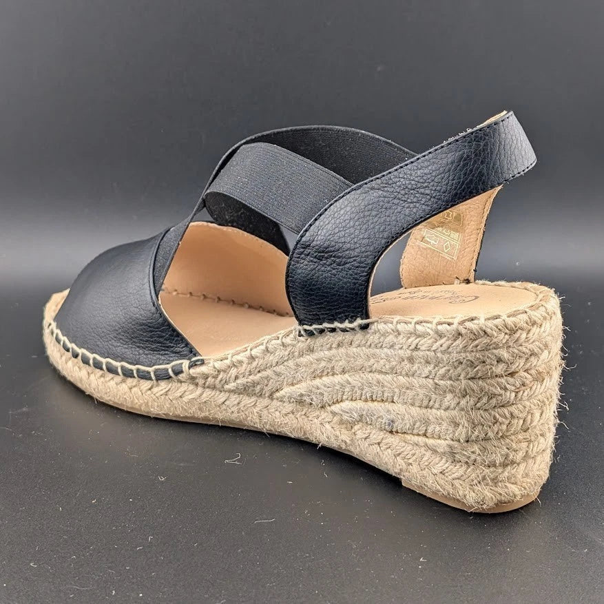 Women Size 9.5-10 (EU 40) Leather Espadrille Wedge Sandal Crossed Strap Peep Toe Made: Spain SoleComfort.shoes