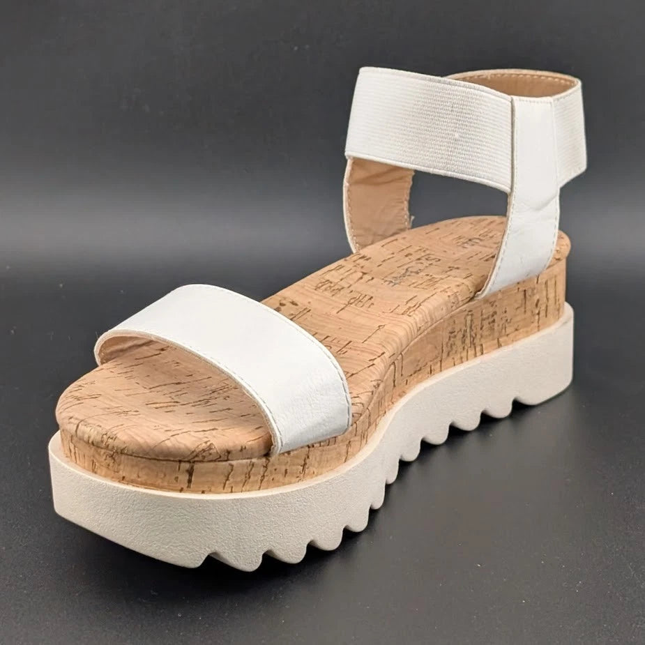 NIB Sun + Stone Women’s Red/White Cork Slip On Strappy Platform Sandal Open Toe Sun & Stone