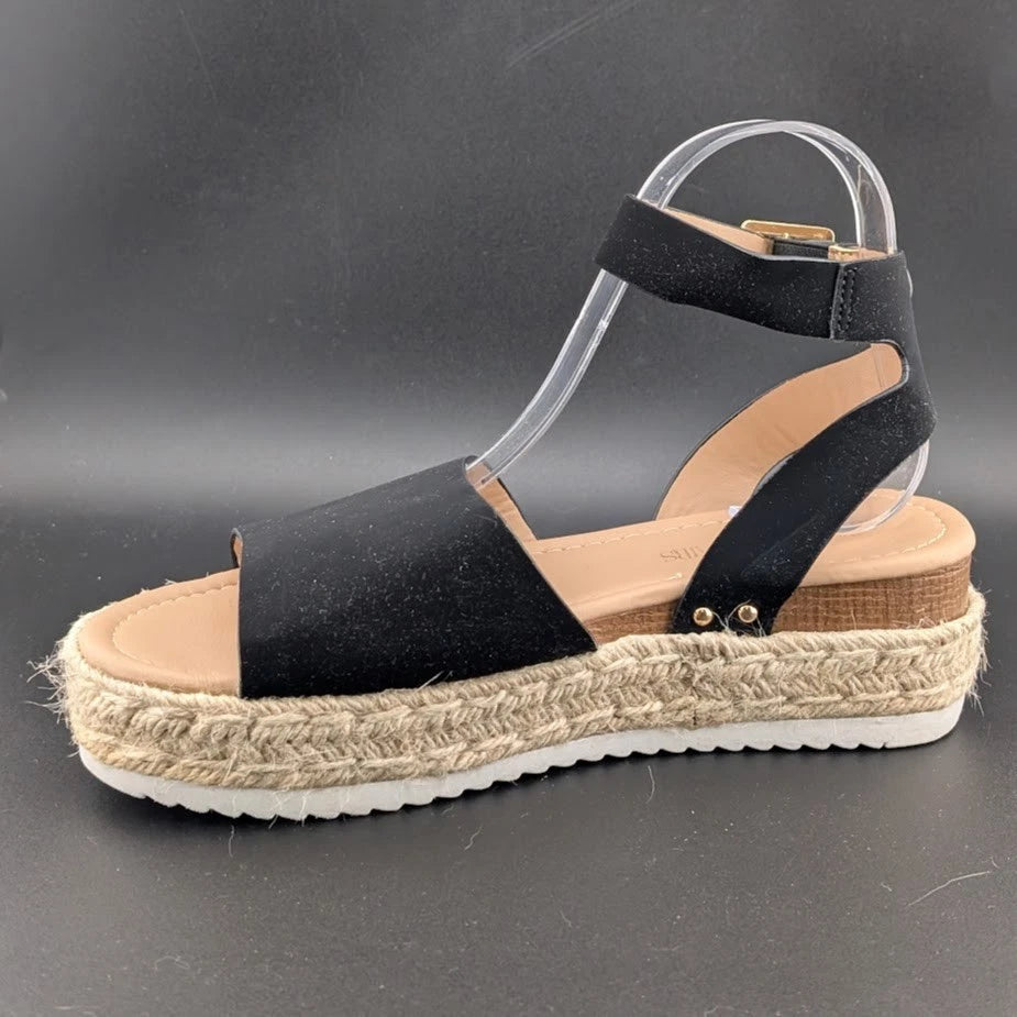 Women's Size 8 Dream Pairs 1-Strap Espadrille Ankle Strap Platform Sandal Black SoleComfort.shoes