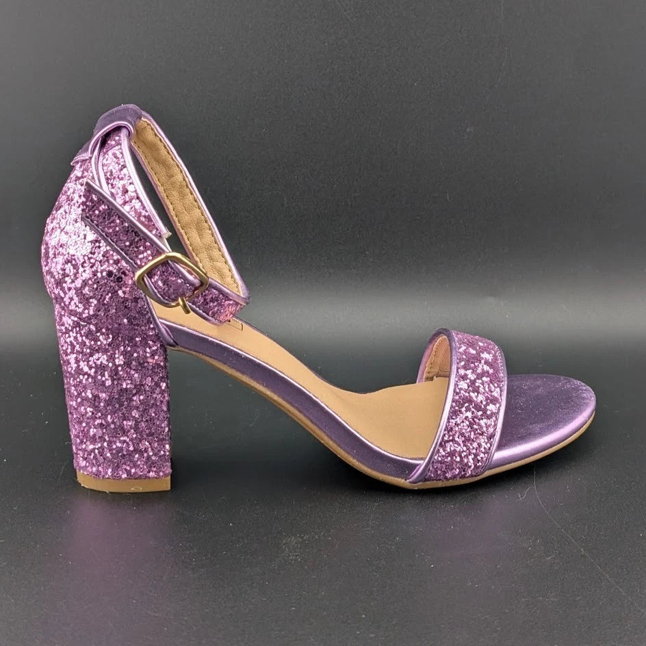 Women Sz 5.5 Wedding Party Heel Glitter Pagent Sandals Low Heel Open Toe Dress SoleComfort.shoes
