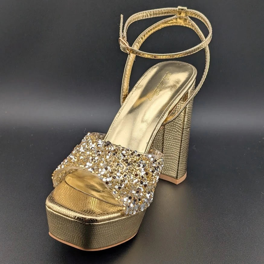 Elisabet Tang Size 9.5 Chunky Block Platform 5-in Heel Sandal w/ Open Square Toe SoleComfort.shoes