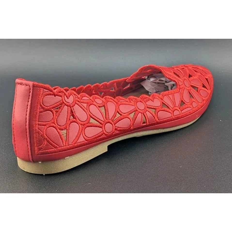 HEAWISH Women's Size 9 Slip On Floral Ballet Round Toe Dress Shoes Flats in Red SoleComfort.shoes