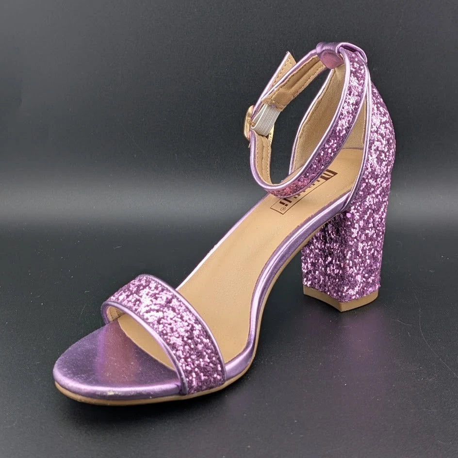 Women Sz 5.5 Wedding Party Heel Glitter Pagent Sandals Low Heel Open Toe Dress SoleComfort.shoes