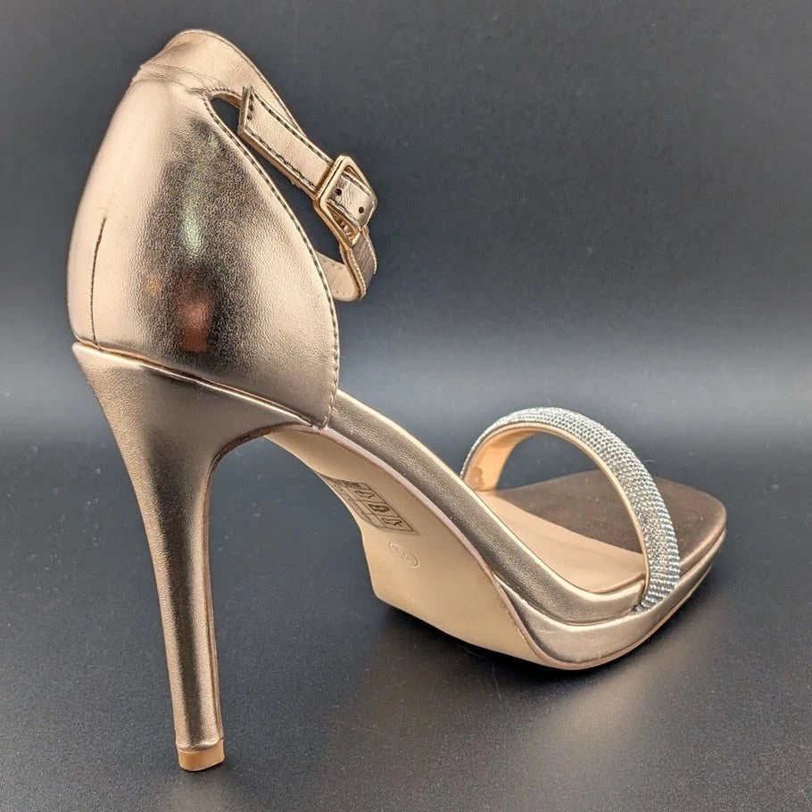 Women's Sz 8 Rhinestone Platform Sandals Ankle Strap Stiletto 4.3 Inch High Heel SoleComfort.shoes