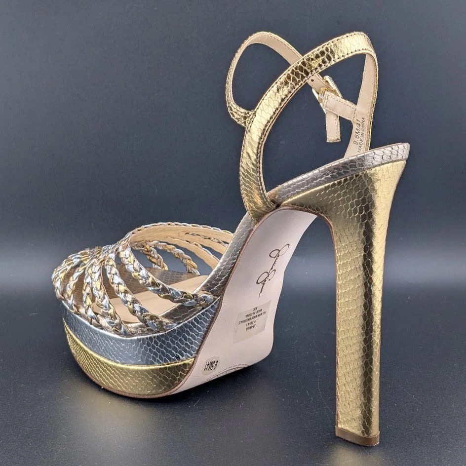 Woman's Size 9.5 Dress Shoes Jessica Simpson Inaia Platform Gold /Silver SoleComfort.shoes