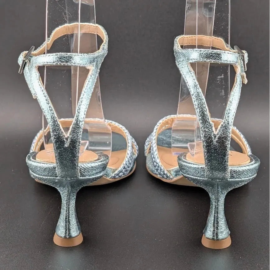 Jewel Badgley Mischka Size 6.5B Hayzel Metallic Kitten Heel Sandal NIB SoleComfort.shoes
