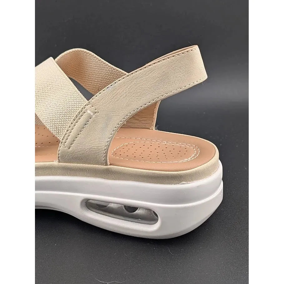 mysoft Sz 9 Women's Walking Sandals Air Cushion Slingback Natural (Tan) Elastic Platform Shoes SoleComfort.shoes