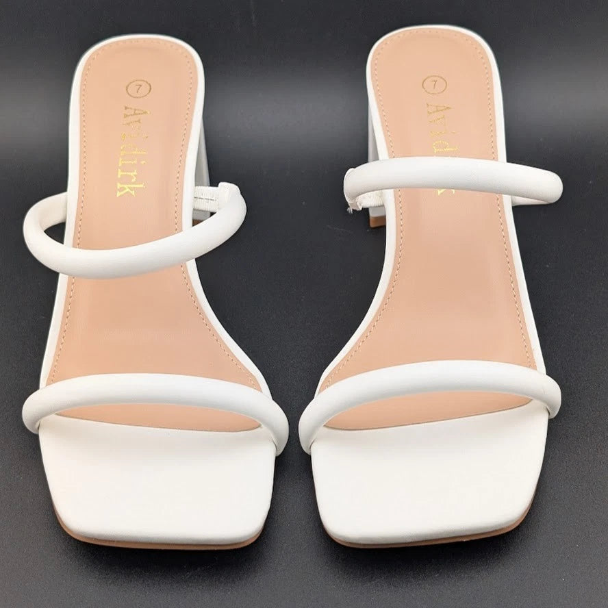 New Adidirk Women's Sz 7 3-in Chunky Heel Strappy Slide Sandals w/ Square Toe SoleComfort.shoes