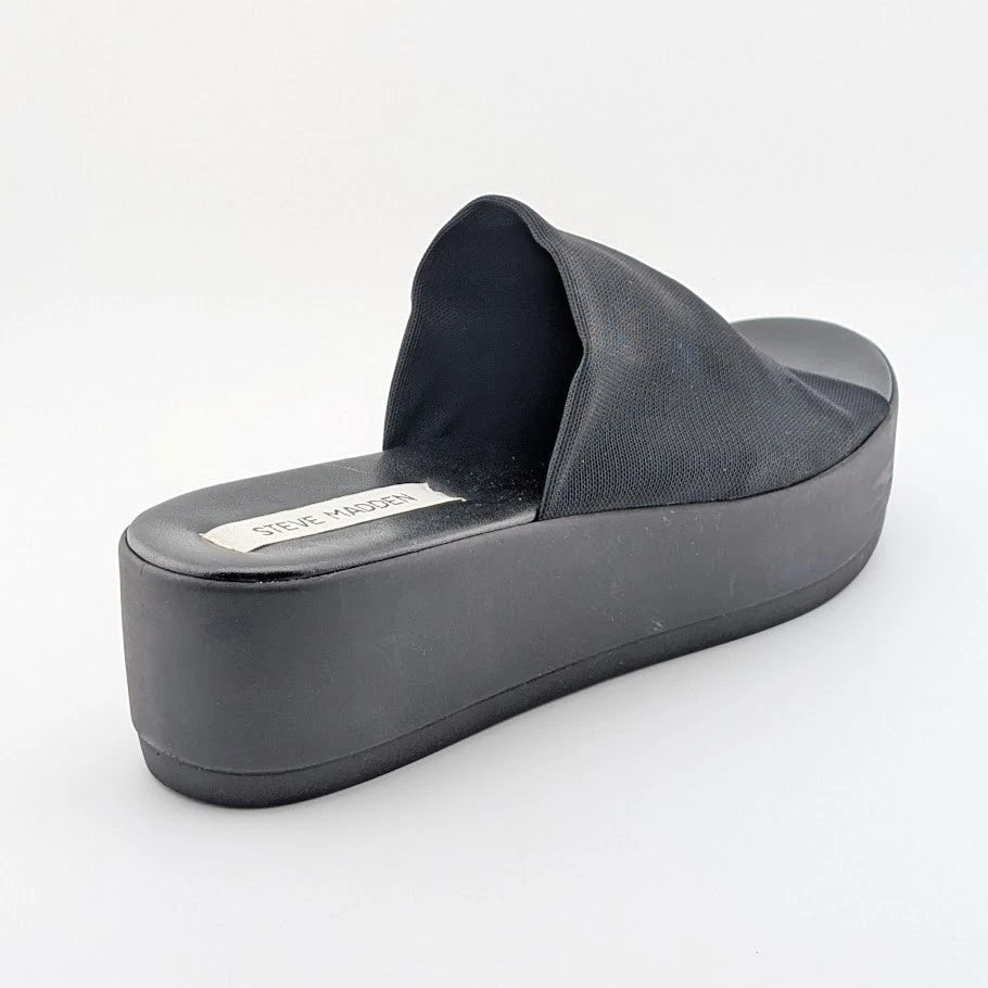 Steve Madden Size 9 Black Slinky Stretchy Platform Chunky Slide Sandals-Made In Italy SoleComfort.shoes