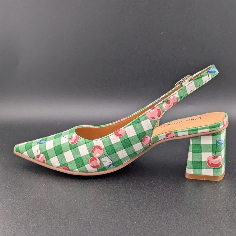 Lisa Vicky Womens 6 Zee Pointed Toe Slingback Pump Green Cherry New In Box SoleComfort.shoes