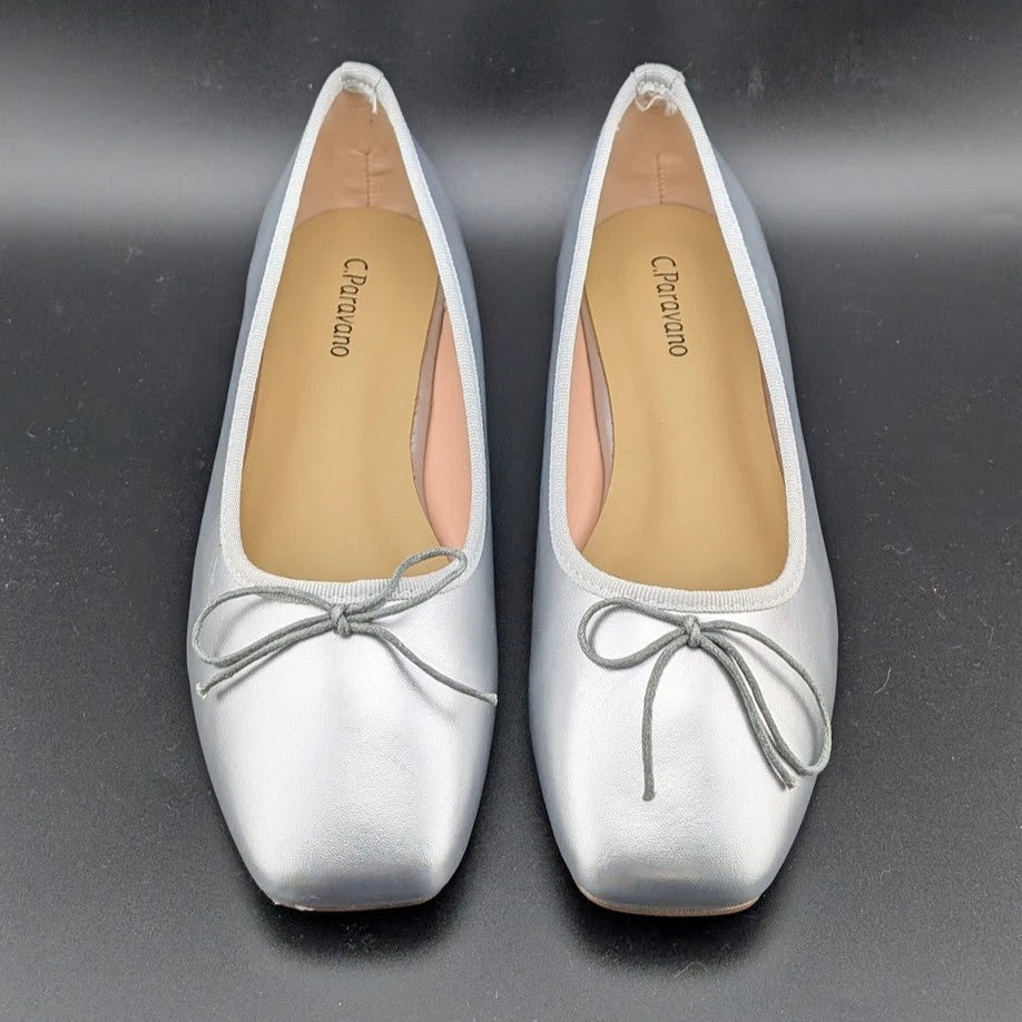 C.Paravano Womens Ballet Flats Slip-On Silver Metallic Size EU 37.5 (Fits US 7M) C.Paravano