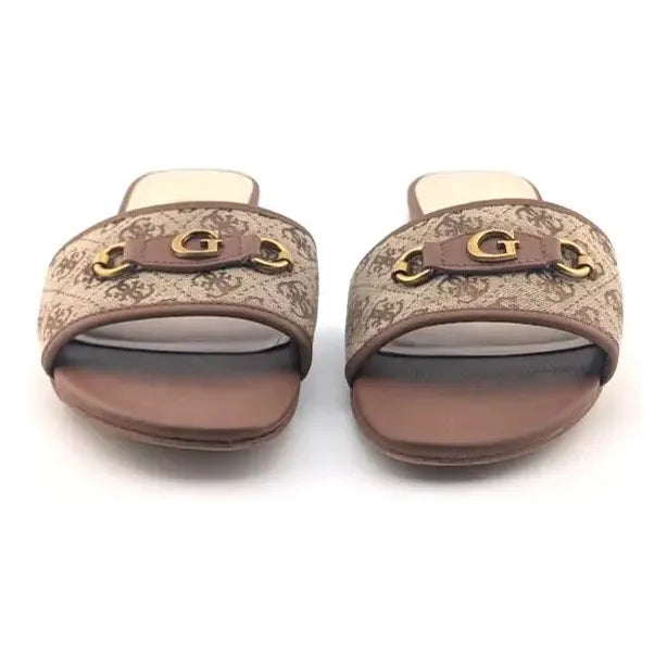 Pre-Owned Guess "Hammi" Women's Size 11 Slide Sandal Medium Brown with Medallion - SoleComfort.shoes