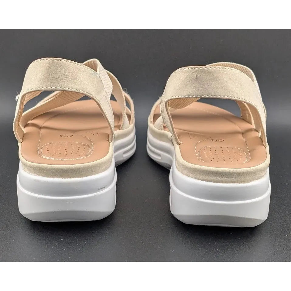 mysoft Sz 9 Women's Walking Sandals Air Cushion Slingback Natural (Tan) Elastic Platform Shoes SoleComfort.shoes