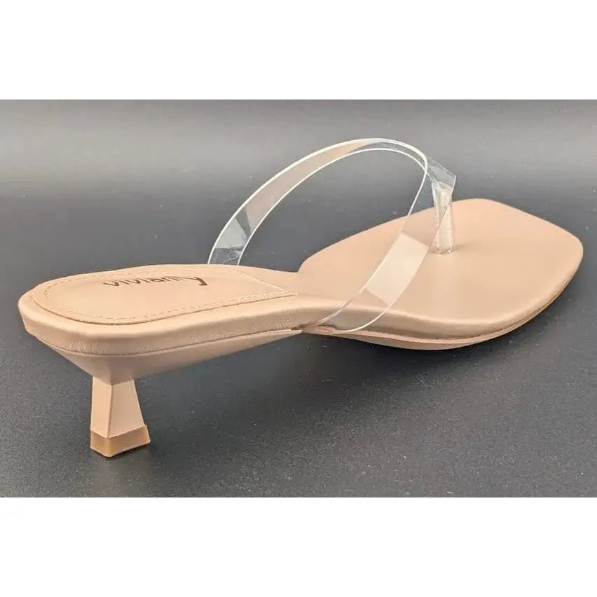 vivianly Size 7 Women's Flip-Flop Kitten Heel Sandals Backless Stiletto Clear/Nude - SoleComfort.shoes