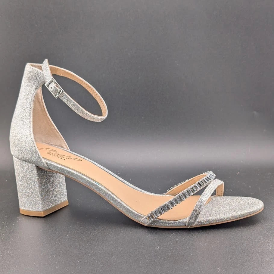 JEWEL BADGLEY MISCHKA Womens 10M Silver Joanne Open Toe Block Heel Sandal SoleComfort.shoes