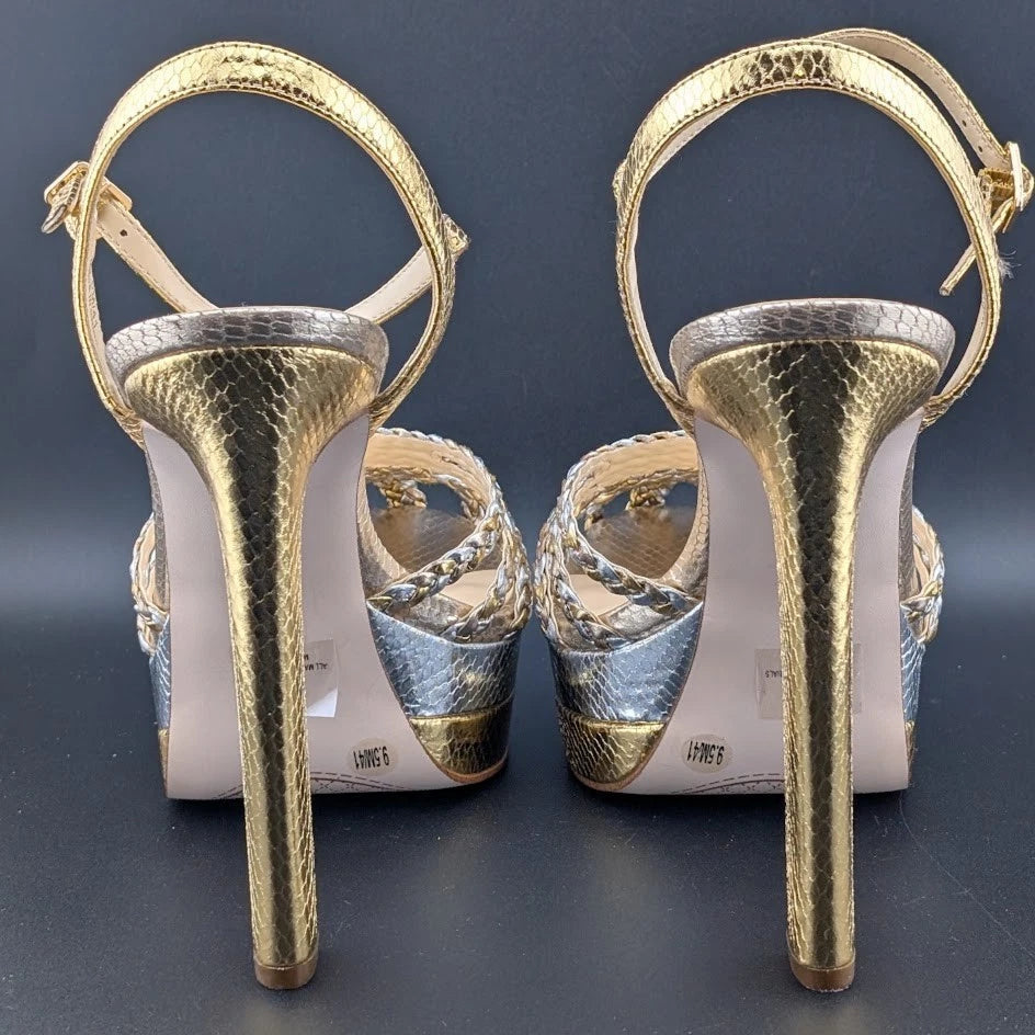 Woman's Size 9.5 Dress Shoes Jessica Simpson Inaia Platform Gold /Silver SoleComfort.shoes