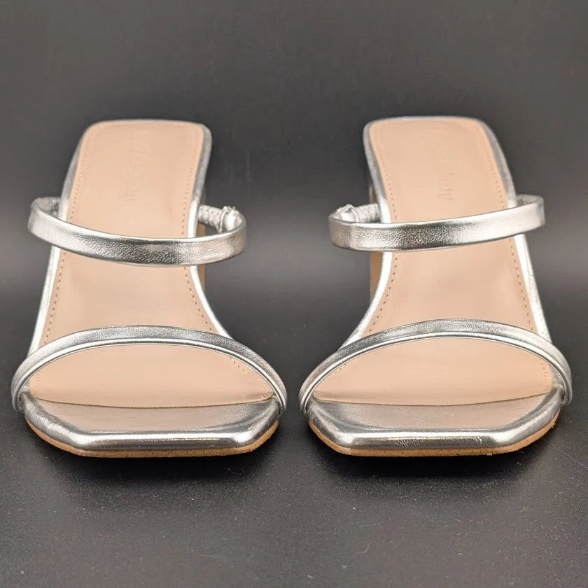 The Drop Size 8 Avery Women"s 3.5" Chunky Heel Toffee Brown Square Toe Slide Sandals The Drop