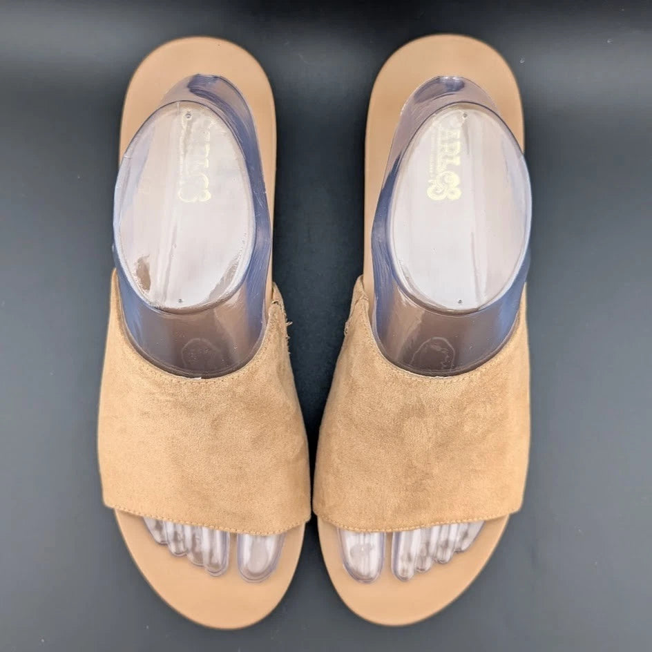 Carlos Santana Delphina Khaki Faux Suede Mules Size 8.5 Excellent Pre-own SoleComfort.shoes