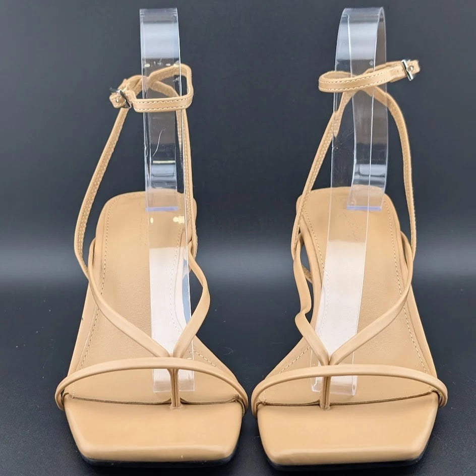 Women Size 7 Comfort Thong Sandals w/ Ankle Wrap Strap Square Toe 3" Heel SoleComfort.shoes