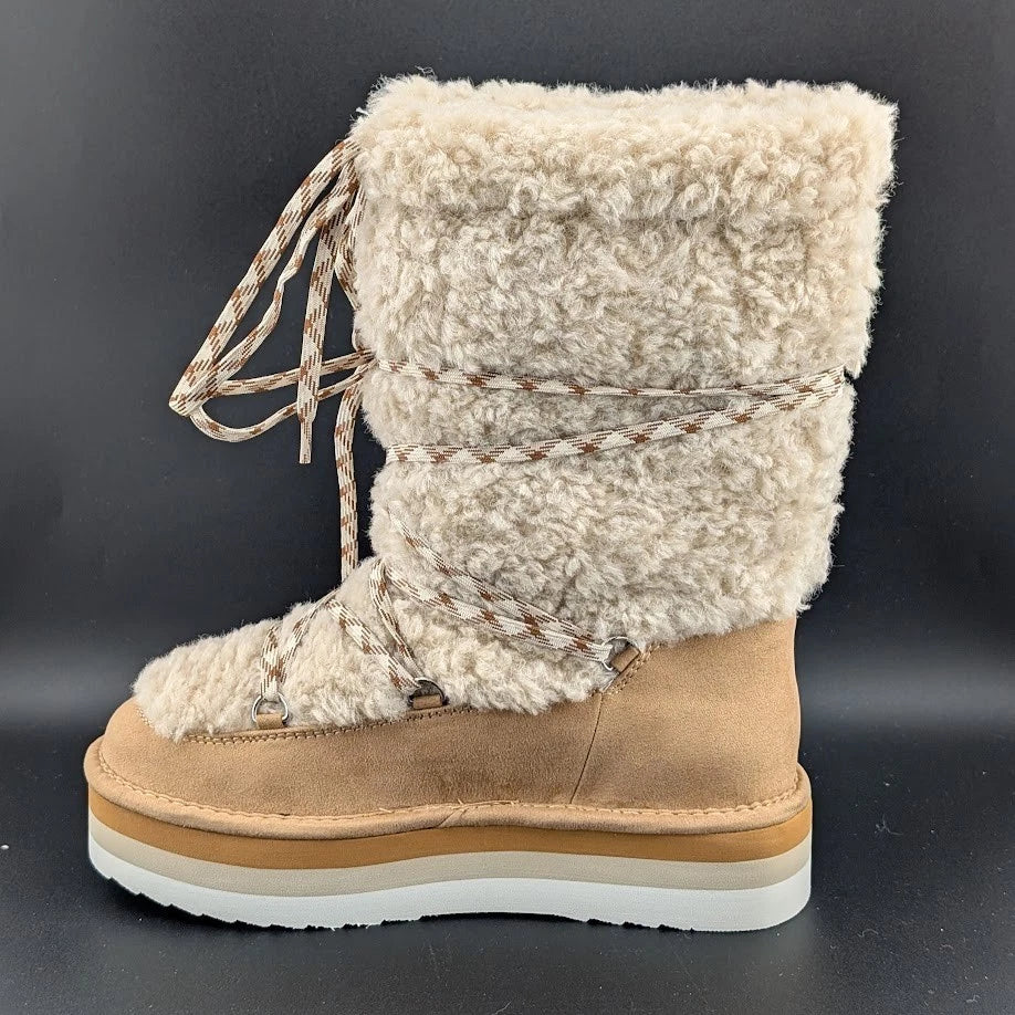 NEW Madden Girl Hop-In Tan Fab Women's Boots Tan Shearling Sizes 5 -6.5 Only Madden Girl