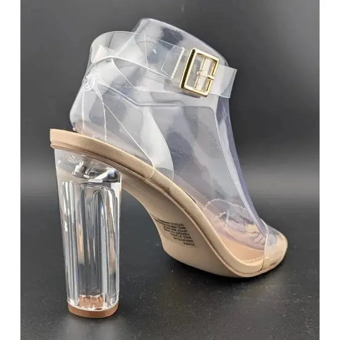 Women's Acrylic 4" Heel Clear Strap Sandal Size US 9 Nude Fashion Dress Shoe ShoeDazzle