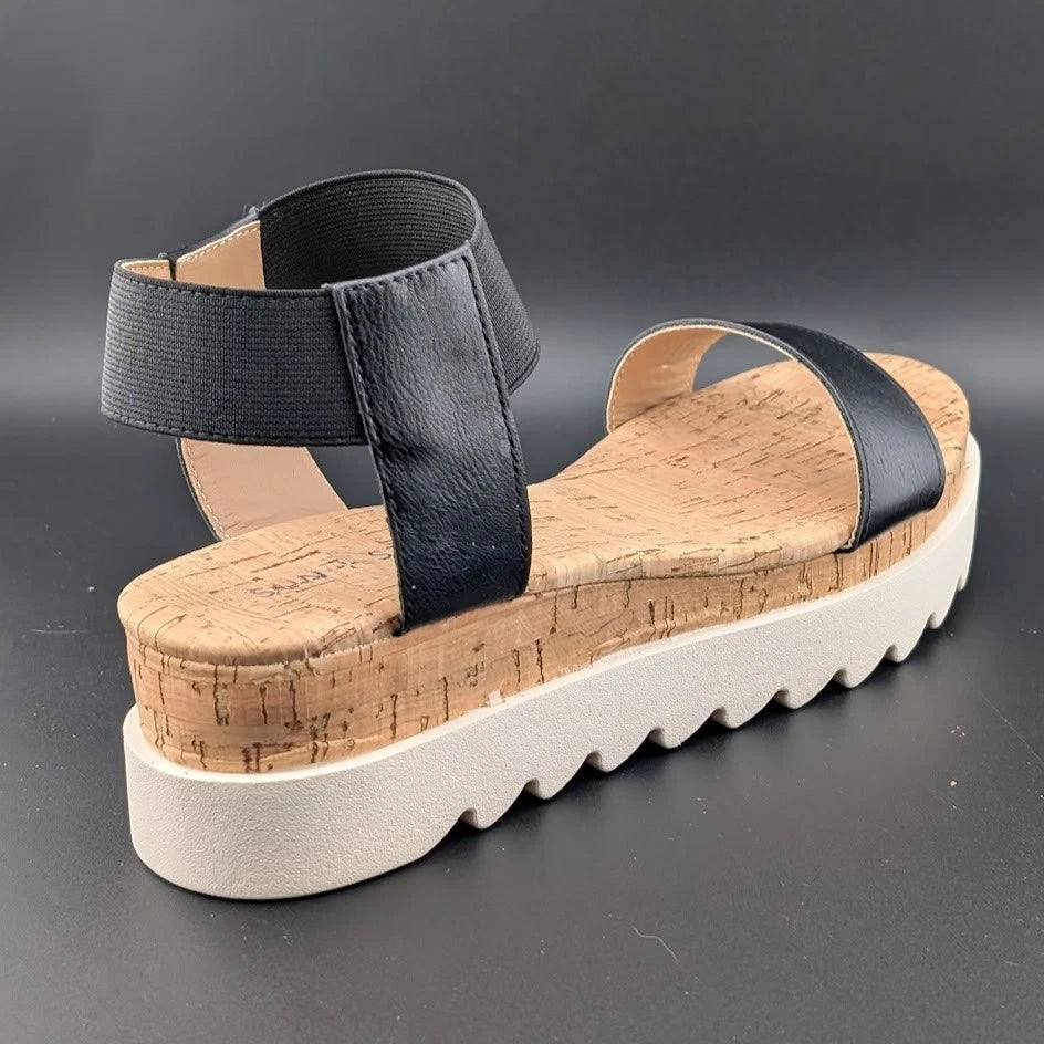 Womens Size 8 Sun Stone Melanyy Espadrille Ankle Strap Platform Sandal Black SoleComfort.shoes