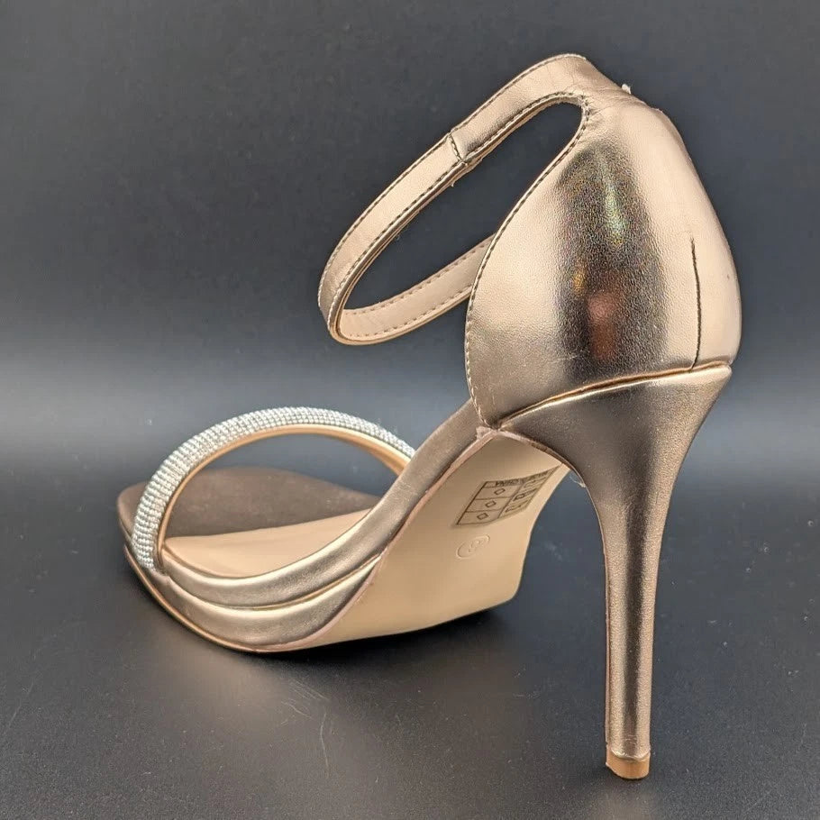 Women's Sz 8 Rhinestone Platform Sandals Ankle Strap Stiletto 4.3 Inch High Heel SoleComfort.shoes