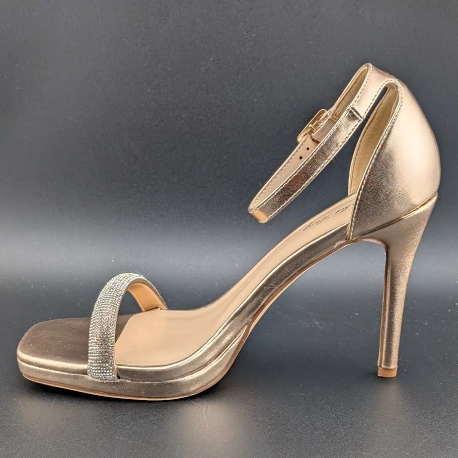 Women's Sz 8 Rhinestone Platform Sandals Ankle Strap Stiletto 4.3 Inch High Heel SoleComfort.shoes