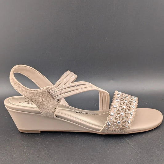 NWB Women's Sz 7M IMPO Gatrina Embellished Stretch Wedge Sandals, Praline SoleComfort.shoes