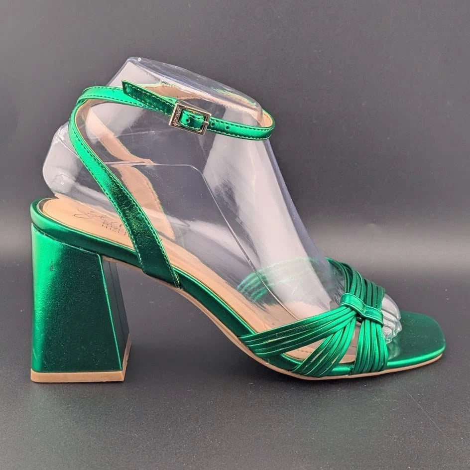 Jewel Badgley Mischka Sz 7.5 Michelle Ankle Strap Green Sandals Holiday Special SoleComfort.shoes