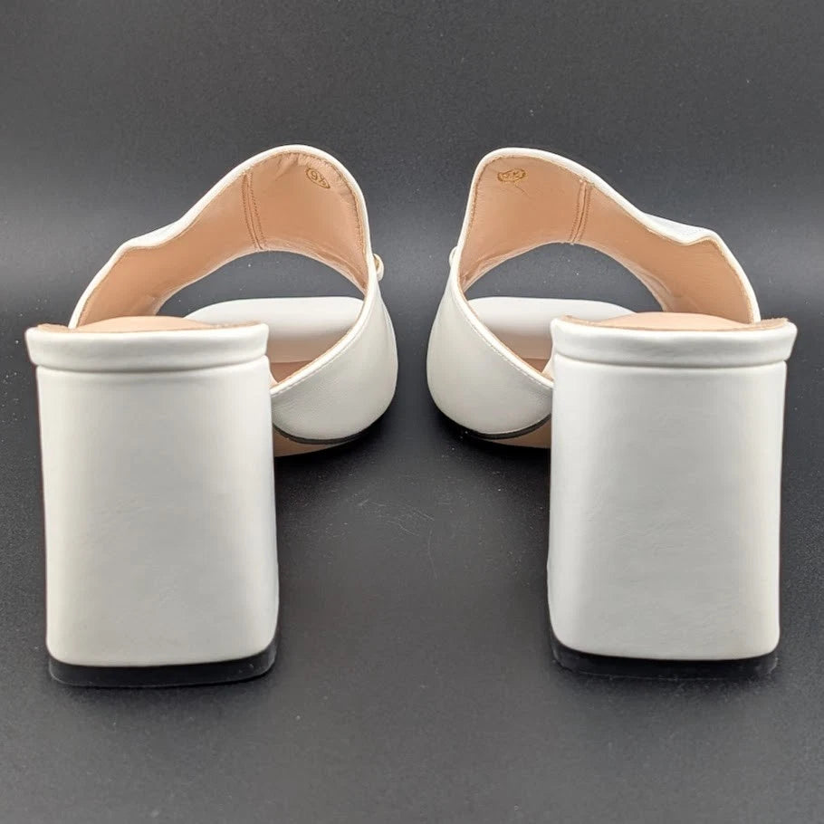 Coutgo Women's Size 9.5 Square Open Toe Chunky Heel Sandals Slip-On Slides Chain SoleComfort.shoes