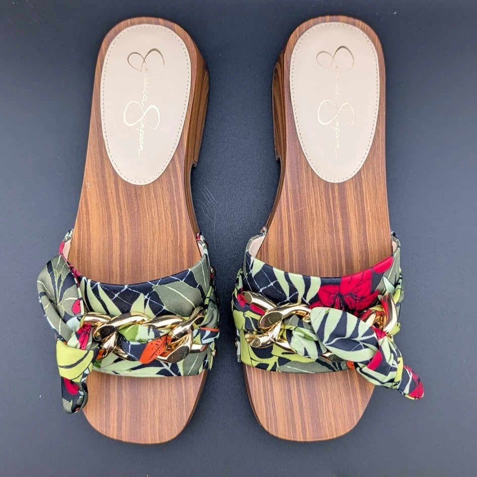 JESSICA SIMPSON Size 7 Resima Multicolor Lily of Jungle Slip On Platform Sandals SoleComfort.shoes