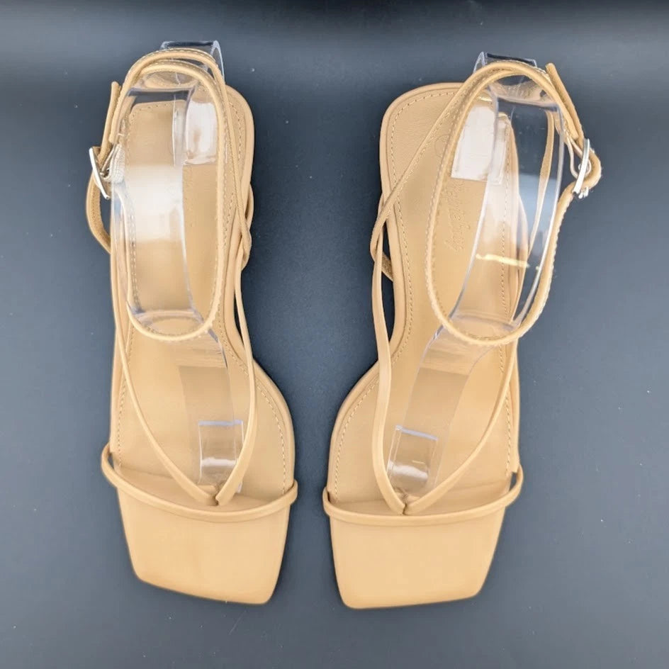 Women Size 7 Comfort Thong Sandals w/ Ankle Wrap Strap Square Toe 3" Heel SoleComfort.shoes