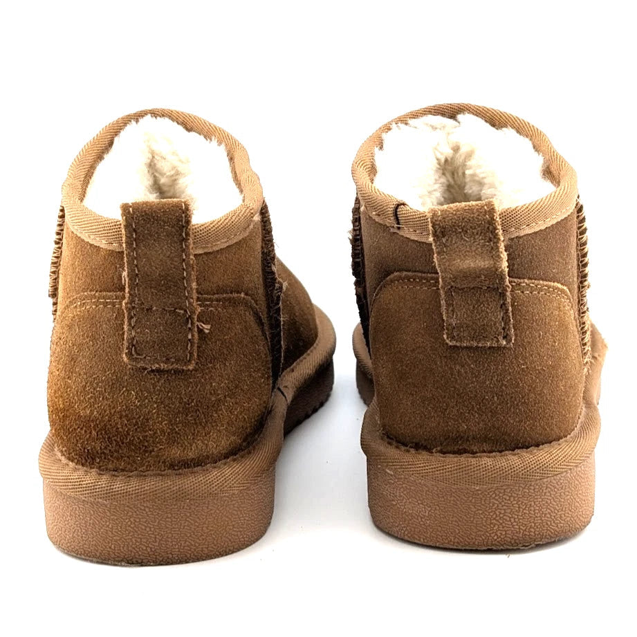 Women Size 6 Chestnut Faux Suede Booties w/ Faux Fur Lining Slip-on Boots SoleComfort.shoes