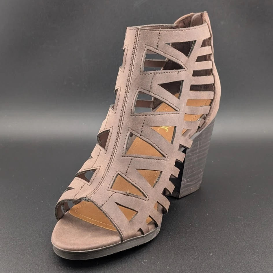 Sugar Size 8 Women's Western Bootie Sandal w/ 3.25" Chunky Heel Open Toe Strappy SoleComfort.shoes